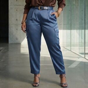 Torrid Womens Pastel Blue Cargo Satin Pants 12 Stretchy Lightweight Pull On